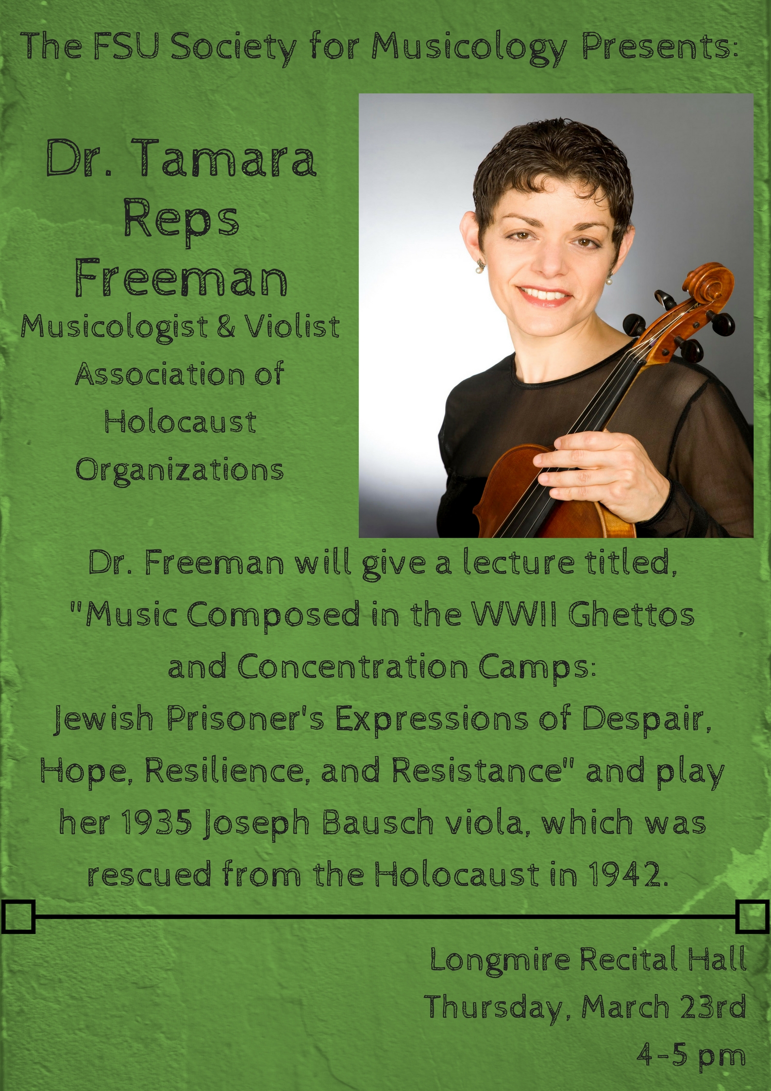 Dr. Tamara R. FreemanMusicologist, Association of Holocaust OrganizationsHolocaust Music Educator &amp; Recitalist